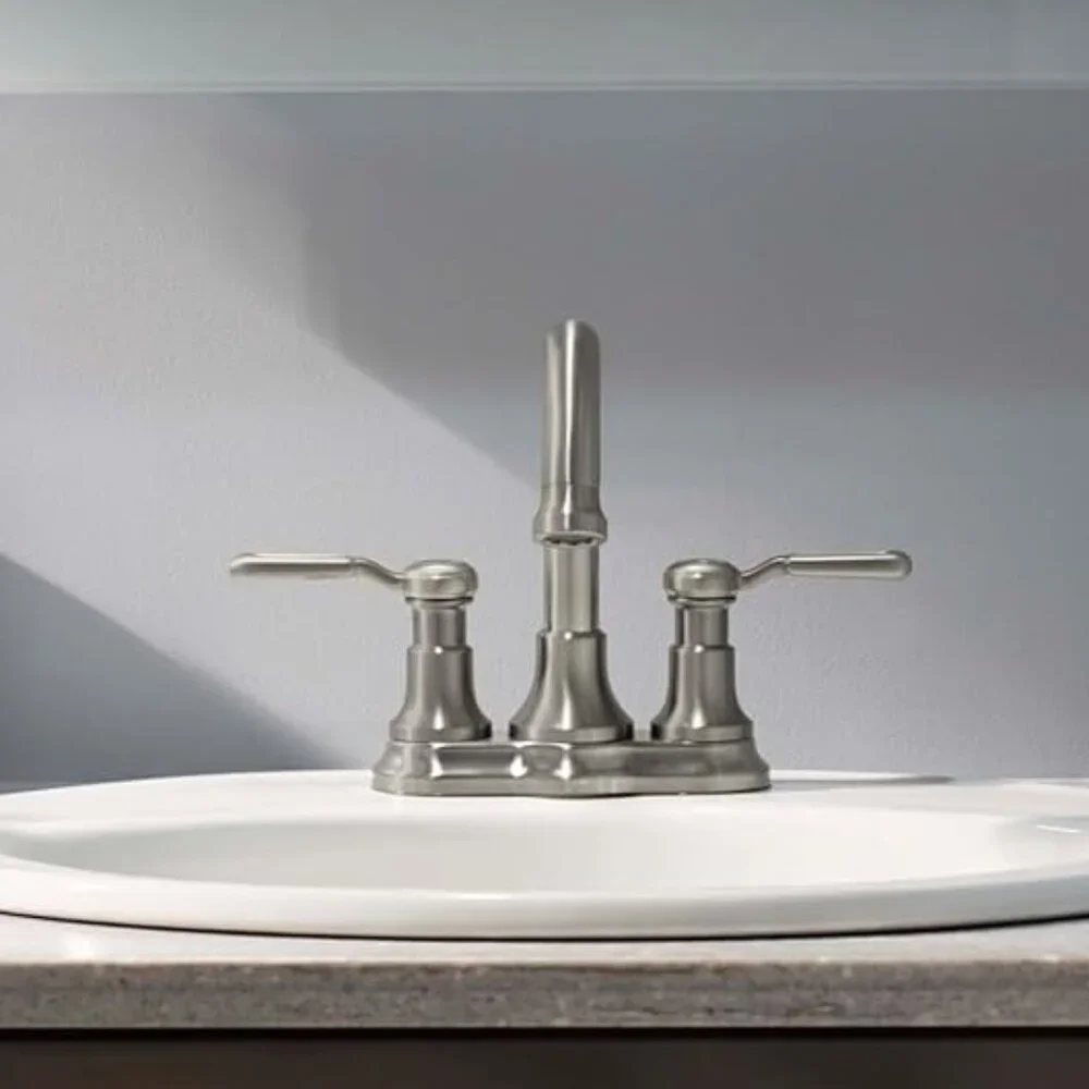 Kohler Sterling Ludington 4 inch Centerset Bathroom Sink Faucet Brushed Nickel